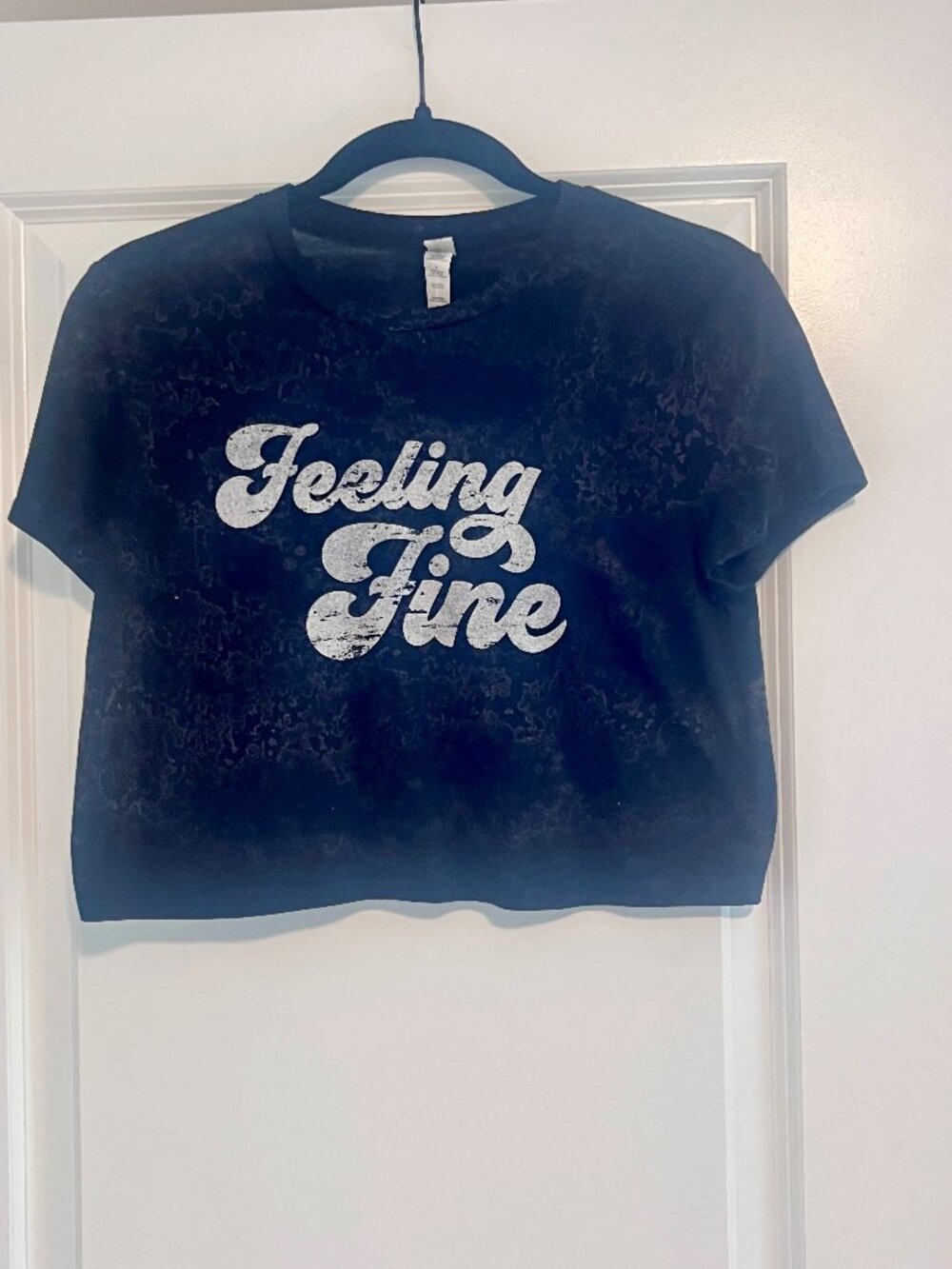Bella Canvas Black Bleached Crop Tee with "Feeling Fine" Graphic